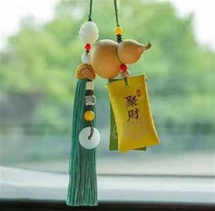 Product Name: Hand-Embroidered Calabash Sachet Pendant - Elegant Car Hanging Decor with Silk Tassel & Sandalwood